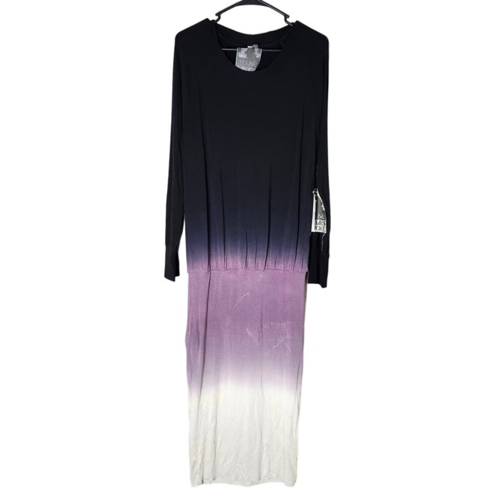 Young Fabulous & Broke Maxi Dress Small Black Purple White‎ Ombre Long Sleeve